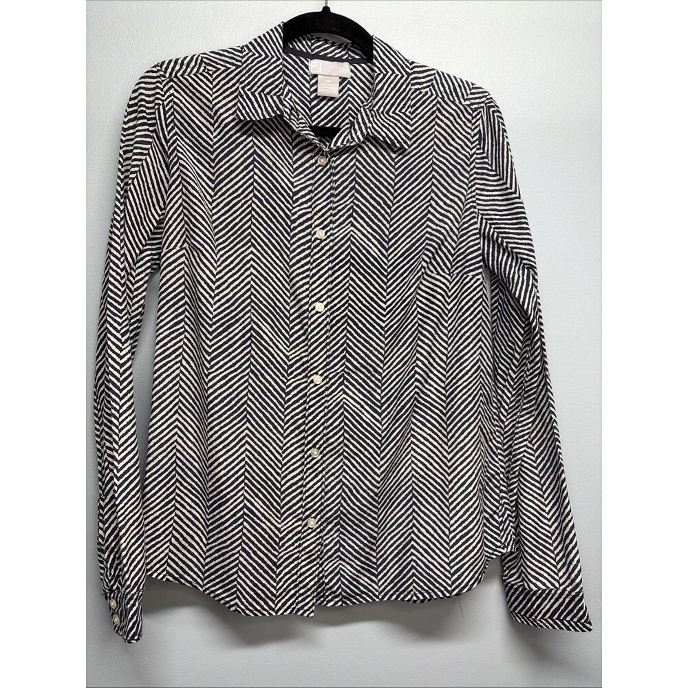 JC Penney Womens MP ButtonUp Shirt Navy & White Geometric Long Sleeve Silk Blend